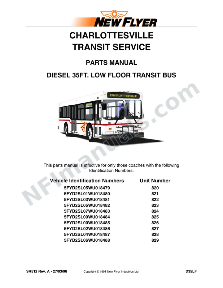 SR512 Parts Manual, Charlottesville Transit Service first-page preview