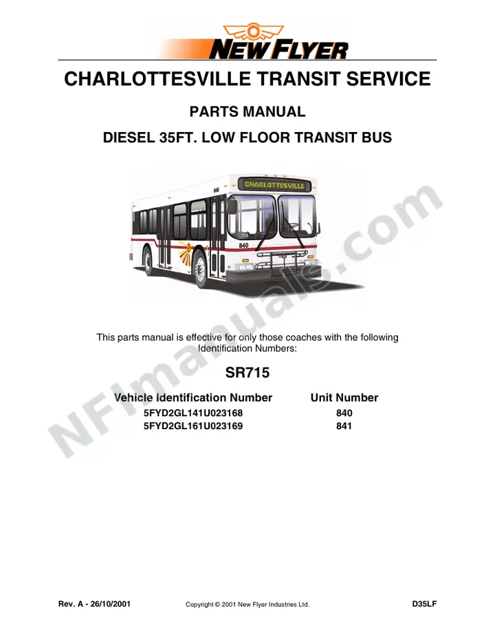 SR715 Parts Manual, Charlottesville Transit Service first-page preview