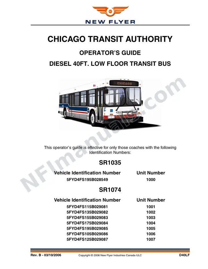 New Flyer D40LF Manual Package - Chicago Transit Authority included manual preview