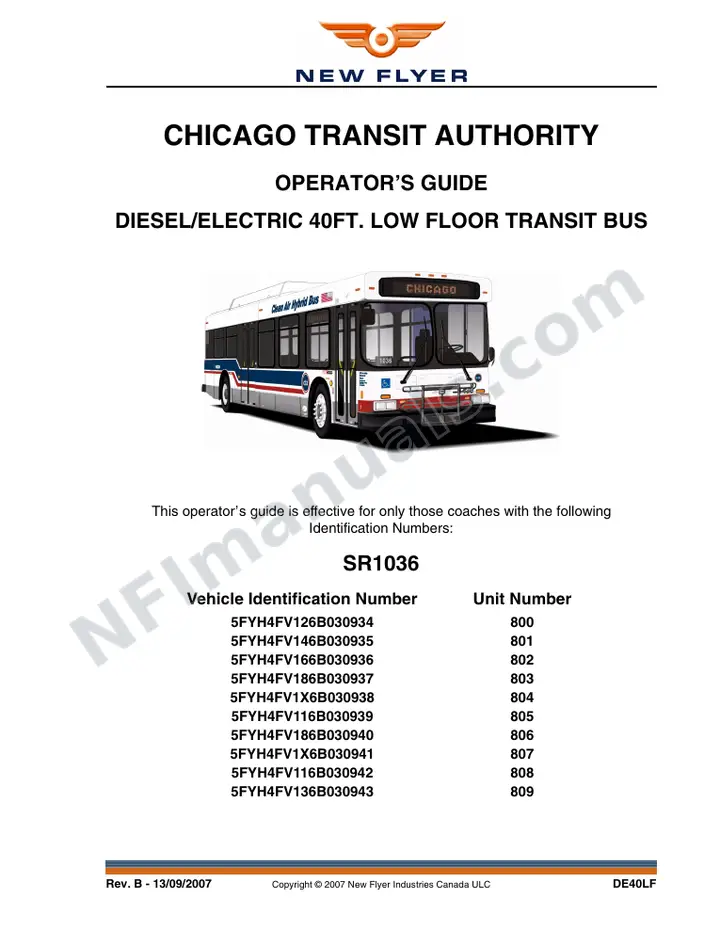 New Flyer DE40LF Manual Package - Chicago Transit Authority included manual preview