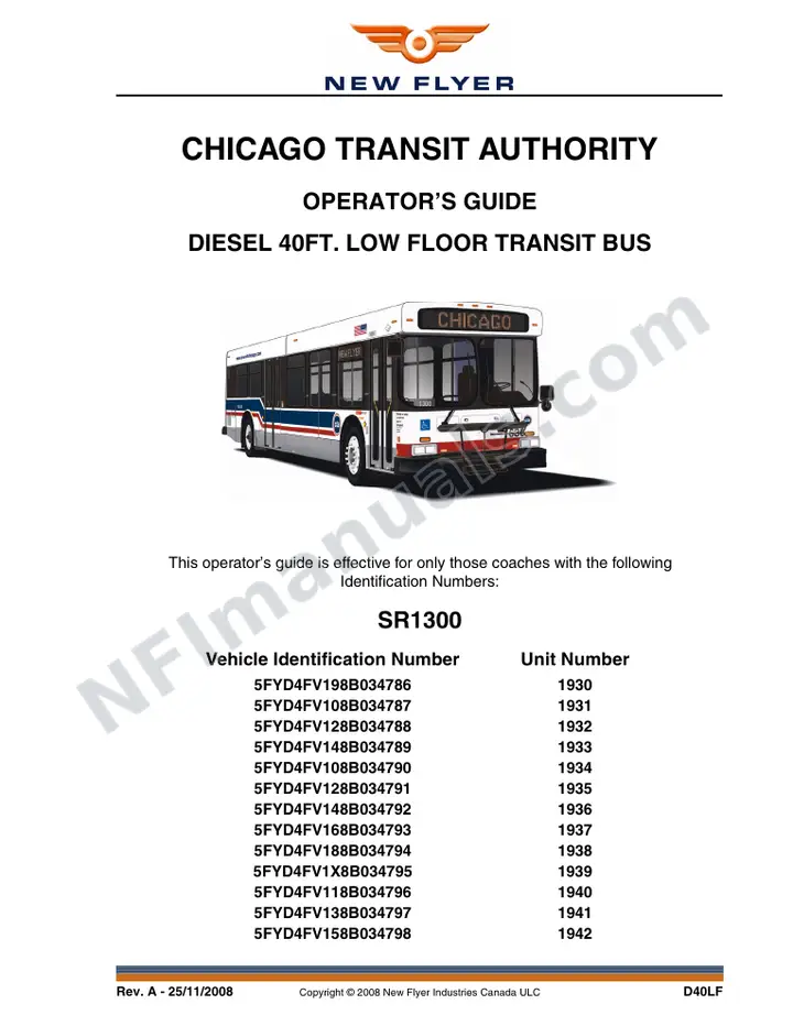 SR1300 Operator's Guide, Chicago Transit Authority first-page preview