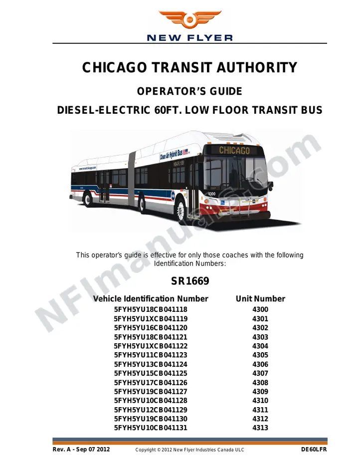 New Flyer DE60LFR Manual Package - Chicago Transit Authority included manual preview