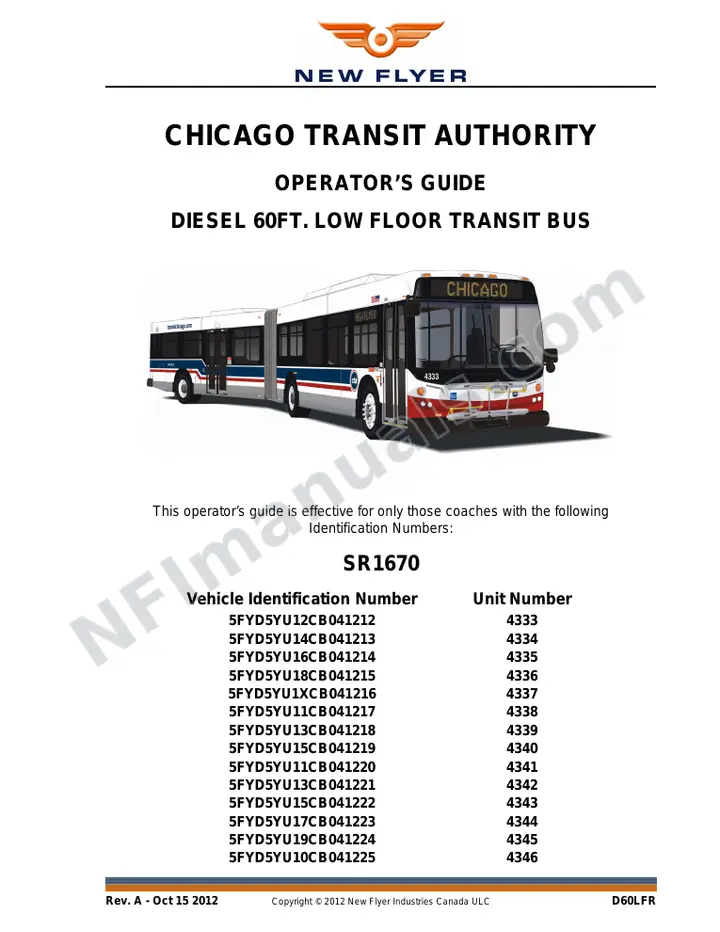 New Flyer D60LFR Manual Package - Chicago Transit Authority included manual preview