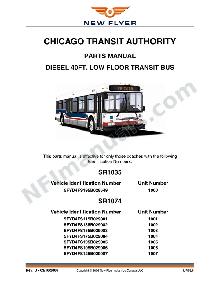 SR1035/1074/1110/1126/1120 Parts Manual, Chicago Transit Authority first-page preview