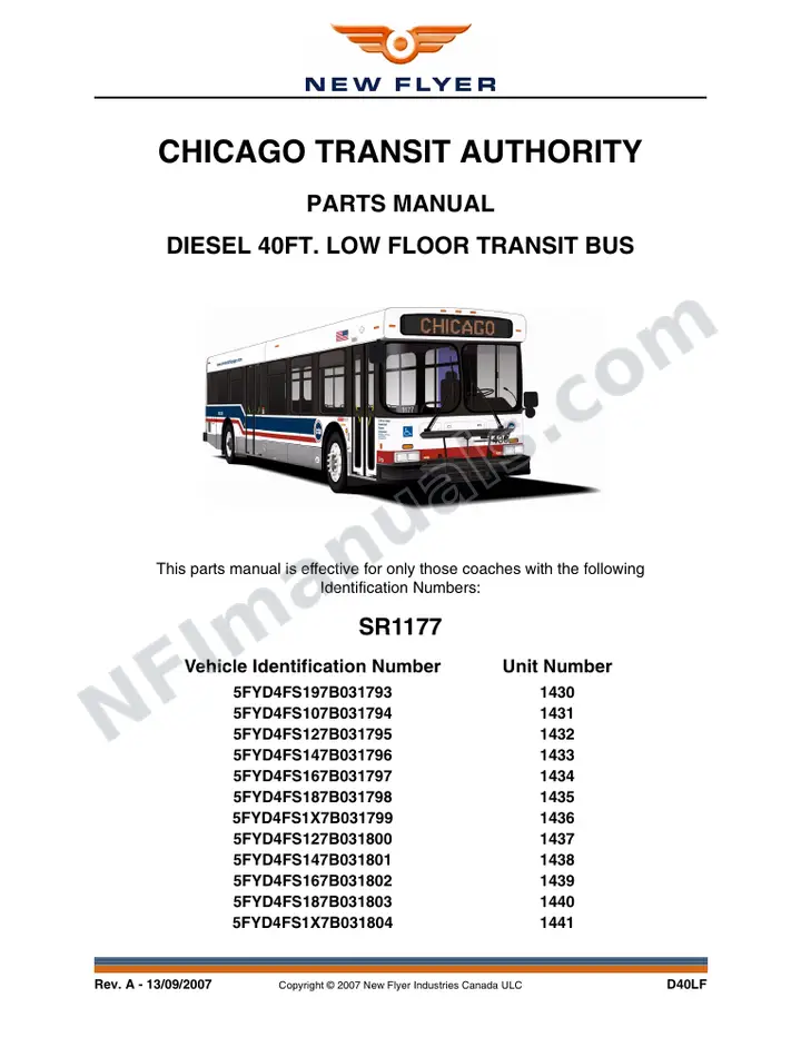 SR1177 Parts Manual, Chicago Transit Authority first-page preview
