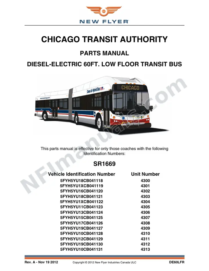 SR1669 Parts Manual, Chicago Transit Authority first-page preview