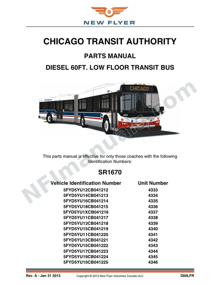 SR1670 Parts Manual, Chicago Transit Authority first-page preview