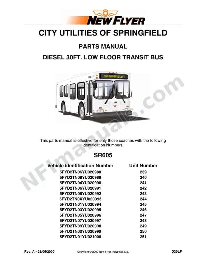 SR605 Parts Manual, City Utilities of Springfield, Missouri first-page preview