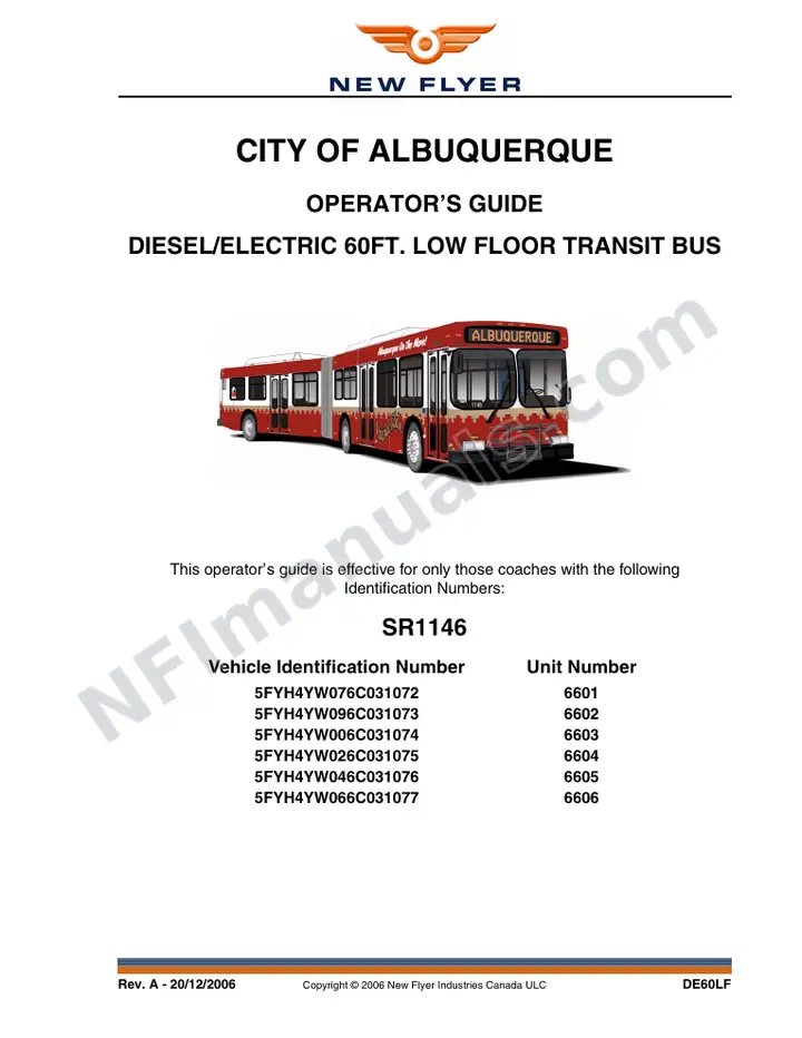 New Flyer DE60LF Manual Package - City of Albuquerque included manual preview