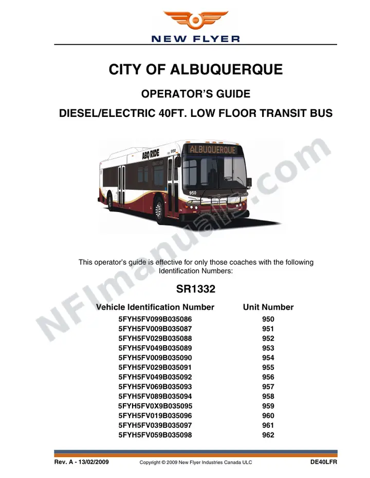 New Flyer DE40LFR Manual Package - City of Albuquerque included manual preview