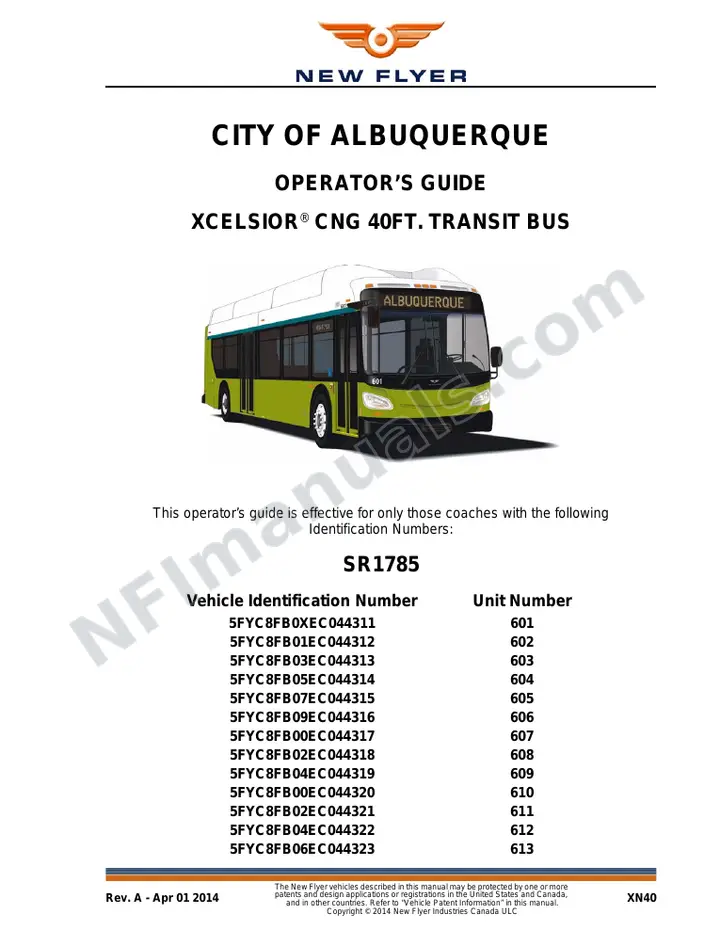 New Flyer XN40 Manual Package - City of Albuquerque included manual preview
