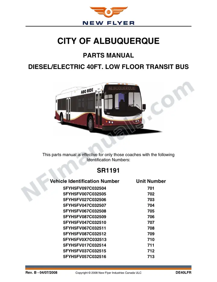 SR1191_1217 Parts Manual, City of Albuquerque first-page preview