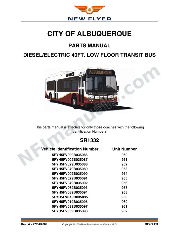 SR1332 Parts Manual, City of Albuquerque first-page preview