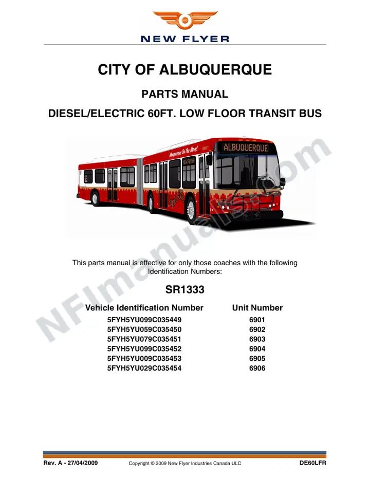 SR1333 Parts Manual, City of Albuquerque first-page preview