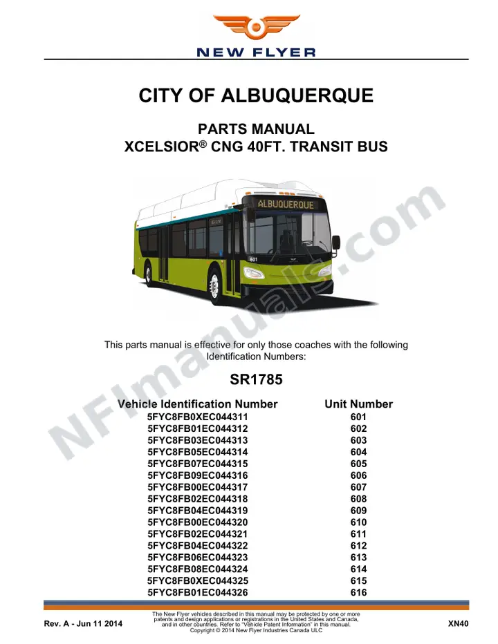SR1785 Parts Manual, City of Albuquerque first-page preview