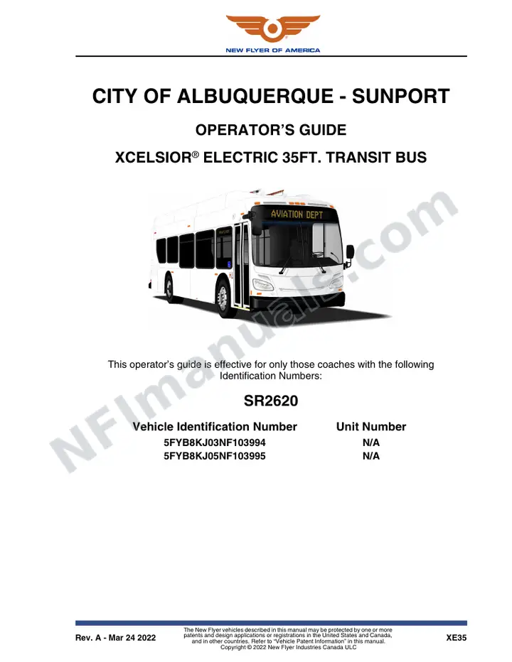 New Flyer XE35 Manual Package - City of Albuquerque - Sunport included manual preview