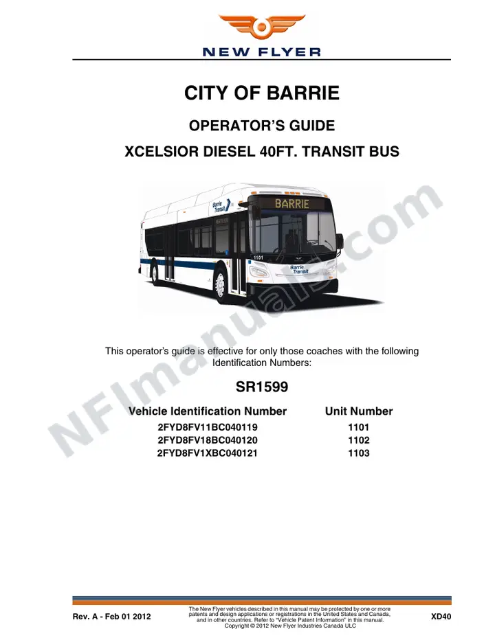 New Flyer XD40 Manual Package - City of Barrie included manual preview