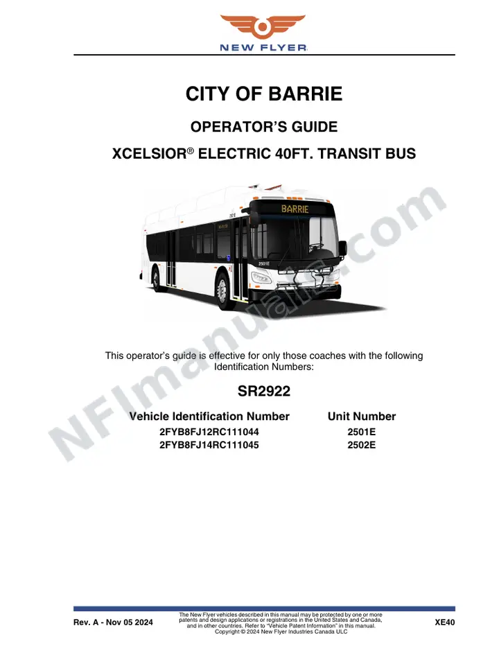New Flyer XE40 Manual Package - City of Barrie included manual preview