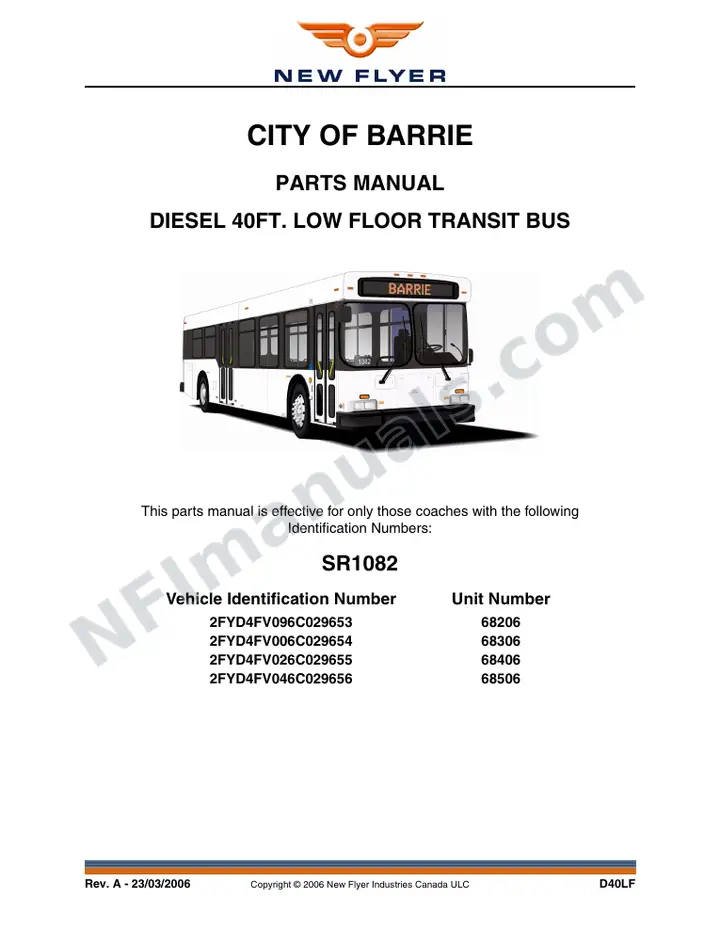SR1082 Parts Manual, City of Barrie first-page preview