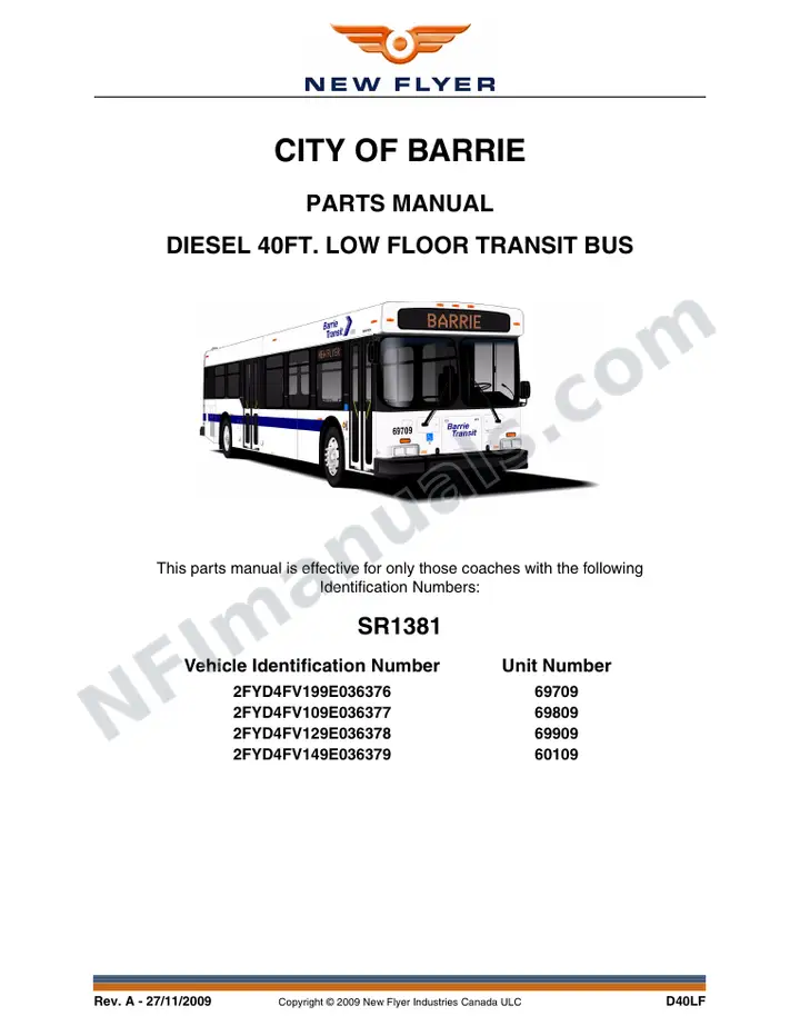 SR1381 Parts Manual, City of Barrie first-page preview