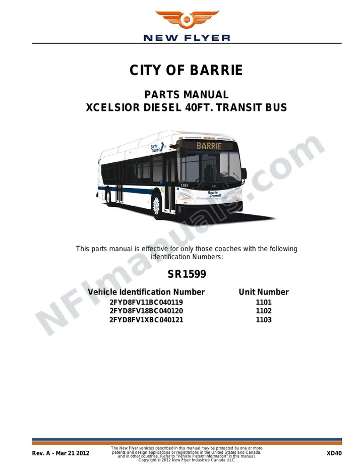 SR1599 Parts Manual, City of Barrie first-page preview