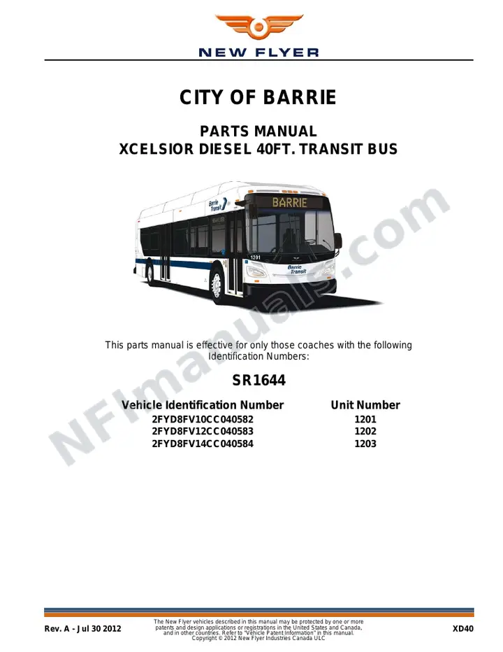SR1644 Parts Manual, City of Barrie first-page preview