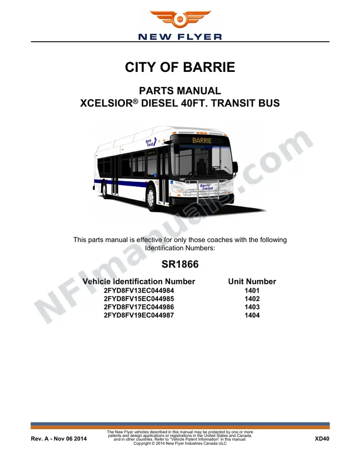 SR1866 Parts Manual, City of Barrie first-page preview