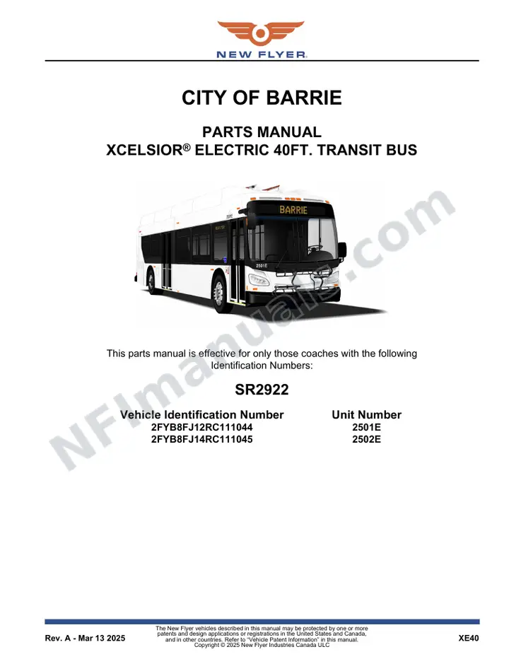 SR2922 Parts Manual, City of Barrie first-page preview