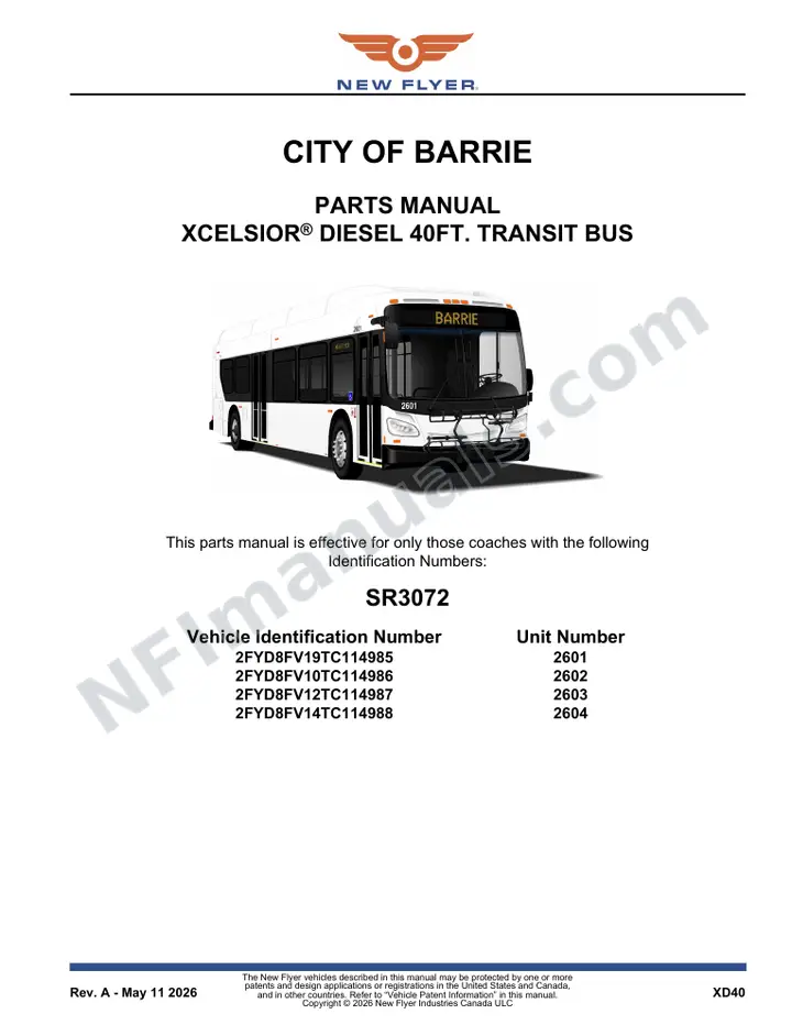 SR3072 Parts Manual, City of Barrie first-page preview