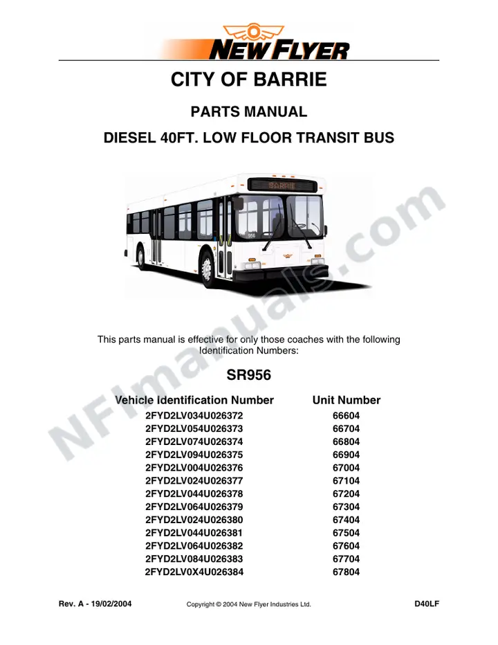 SR956 Parts Manual, City of Barrie first-page preview