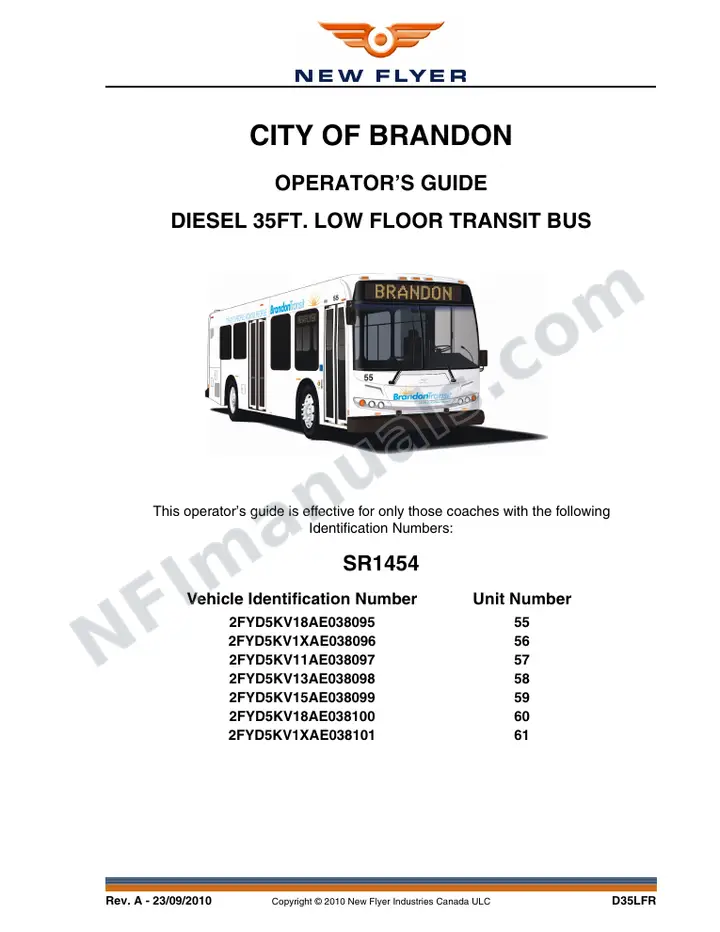 New Flyer D35LFR Manual Package - City of Brandon included manual preview