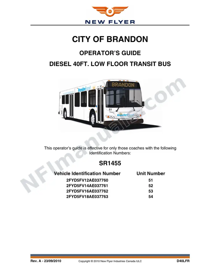 New Flyer D40LFR Manual Package - City of Brandon included manual preview