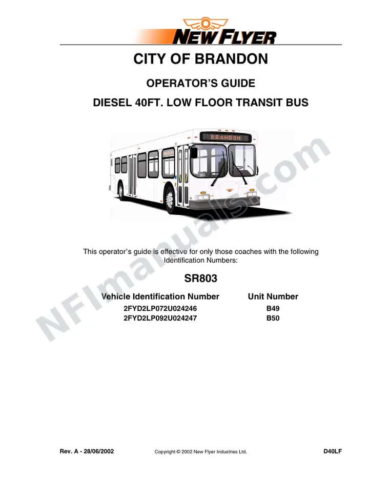 New Flyer D40LF Manual Package - City of Brandon included manual preview