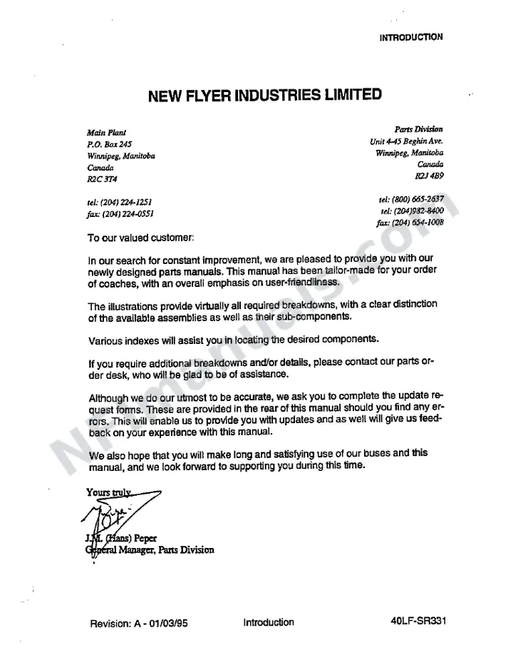 SR331 Parts Manual, City of Brandon first-page preview
