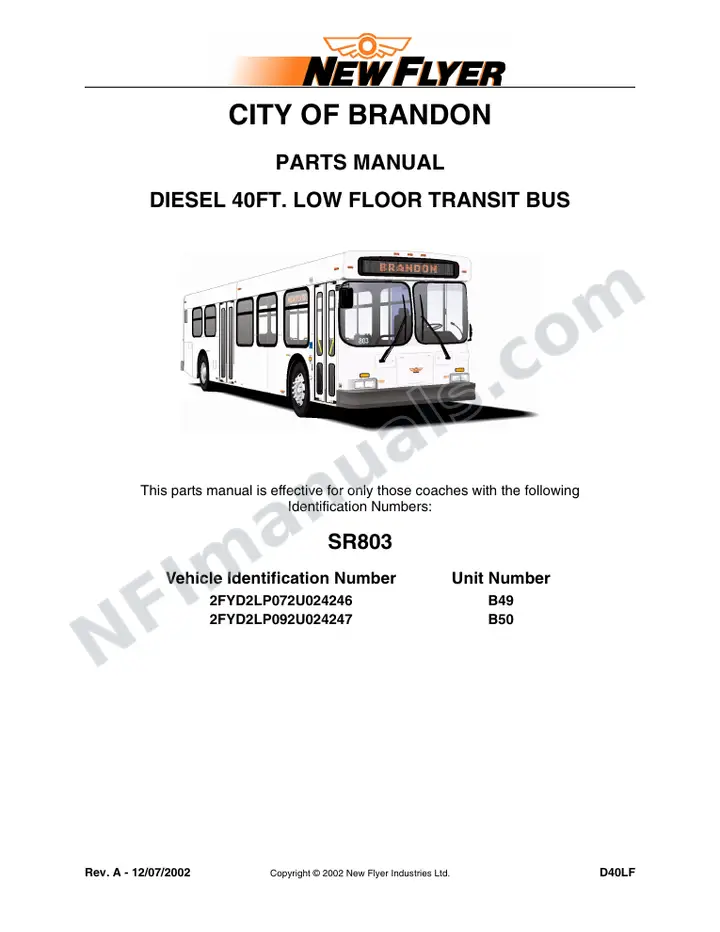SR803 Parts Manual, City of Brandon first-page preview