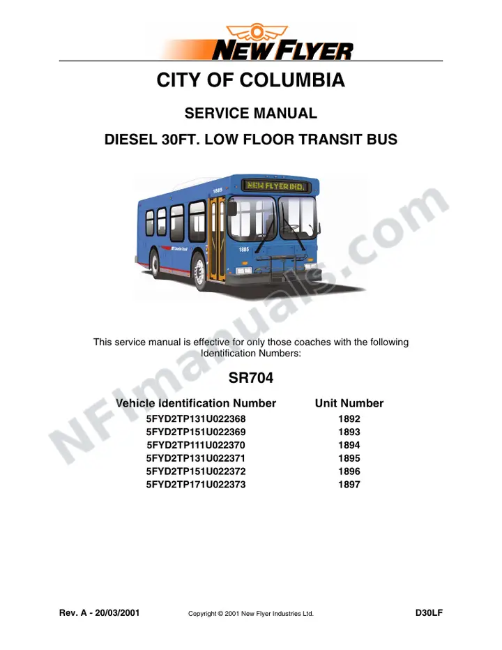 SR704 Service Manual, City of Columbia first-page preview