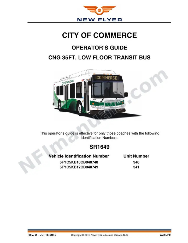 New Flyer C35LFR Manual Package - City of Commerce included manual preview