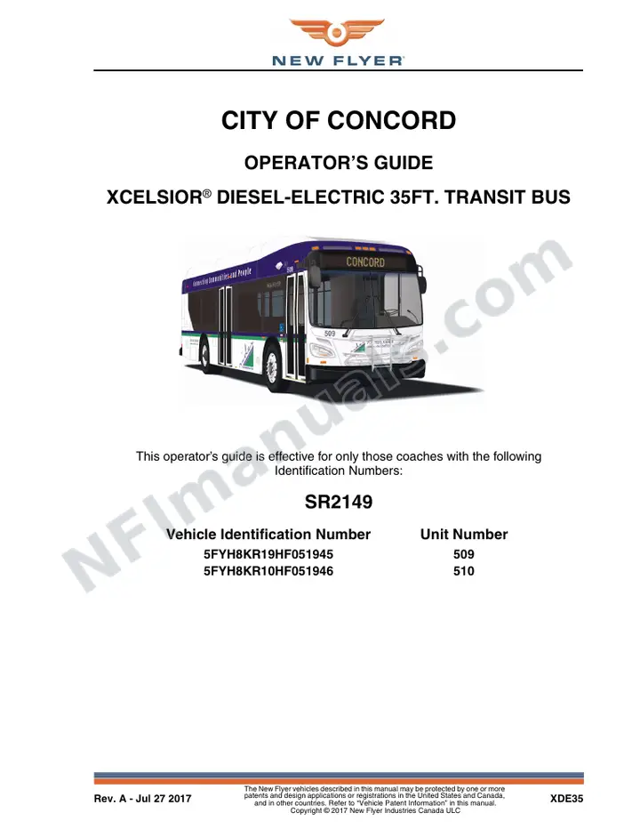 New Flyer XDE35 Manual Package - City of Concord included manual preview