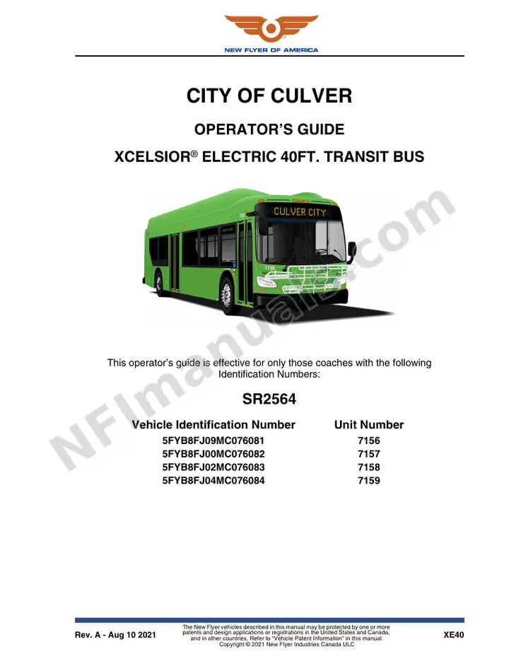 New Flyer XE40 Manual Package - City of Culver included manual preview