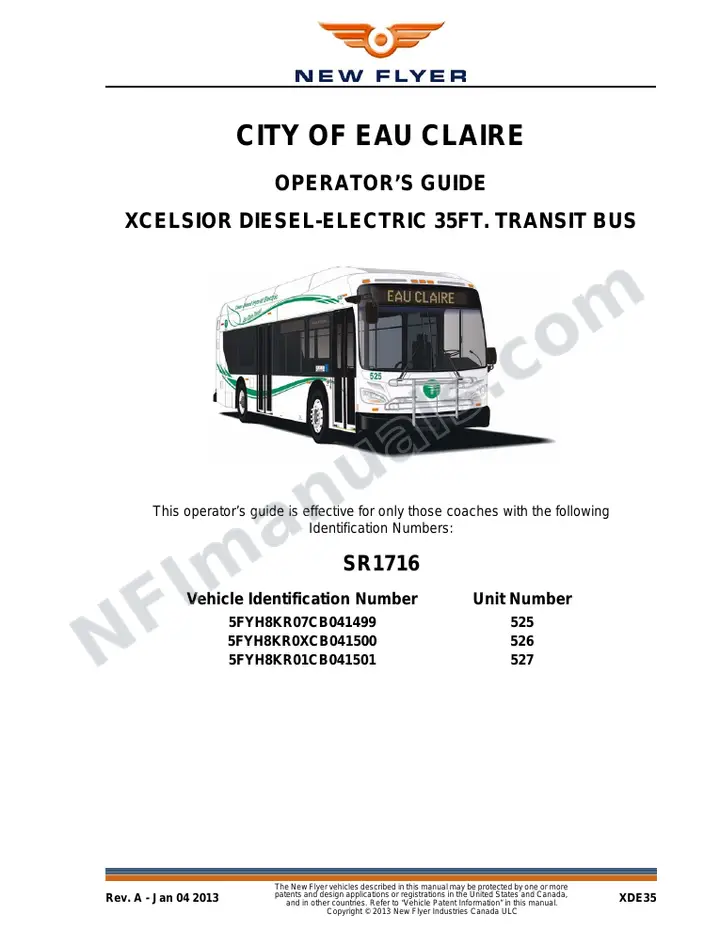 New Flyer XDE35 Manual Package - City of Eau Claire included manual preview