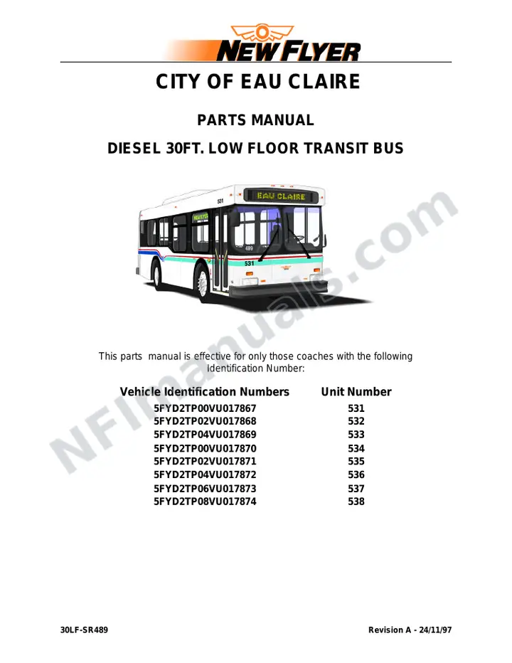 SR489 Parts Manual, City of Eau Claire first-page preview