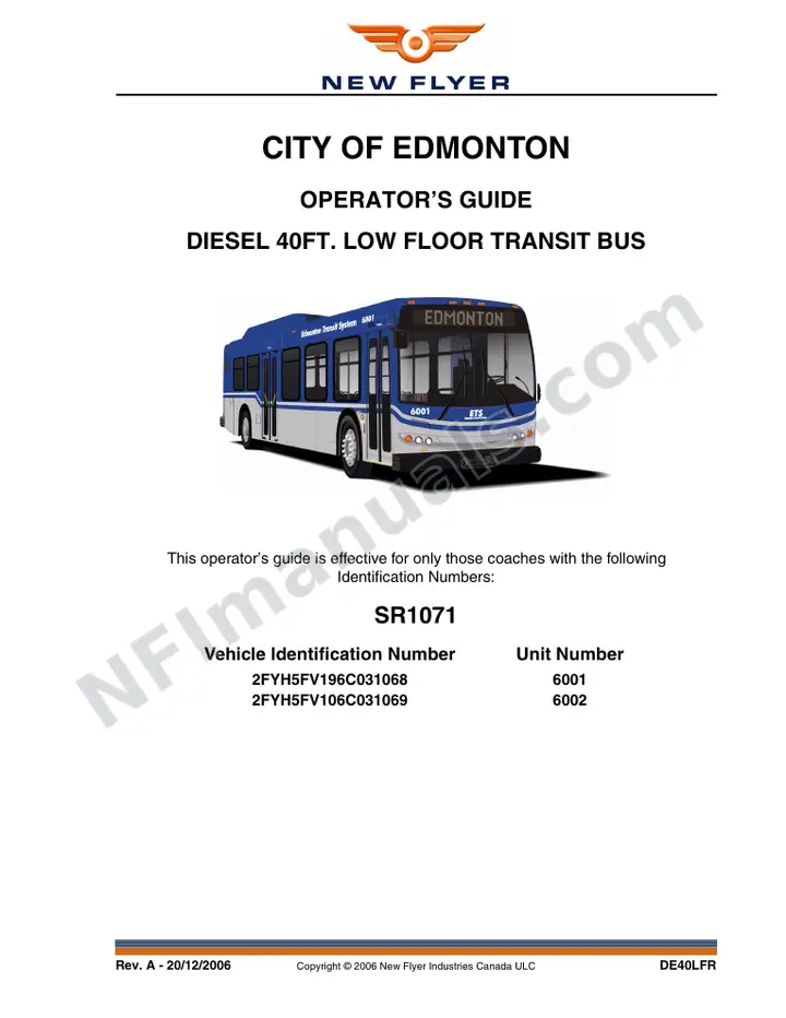 New Flyer DE40LFR Manual Package - City of Edmonton included manual preview