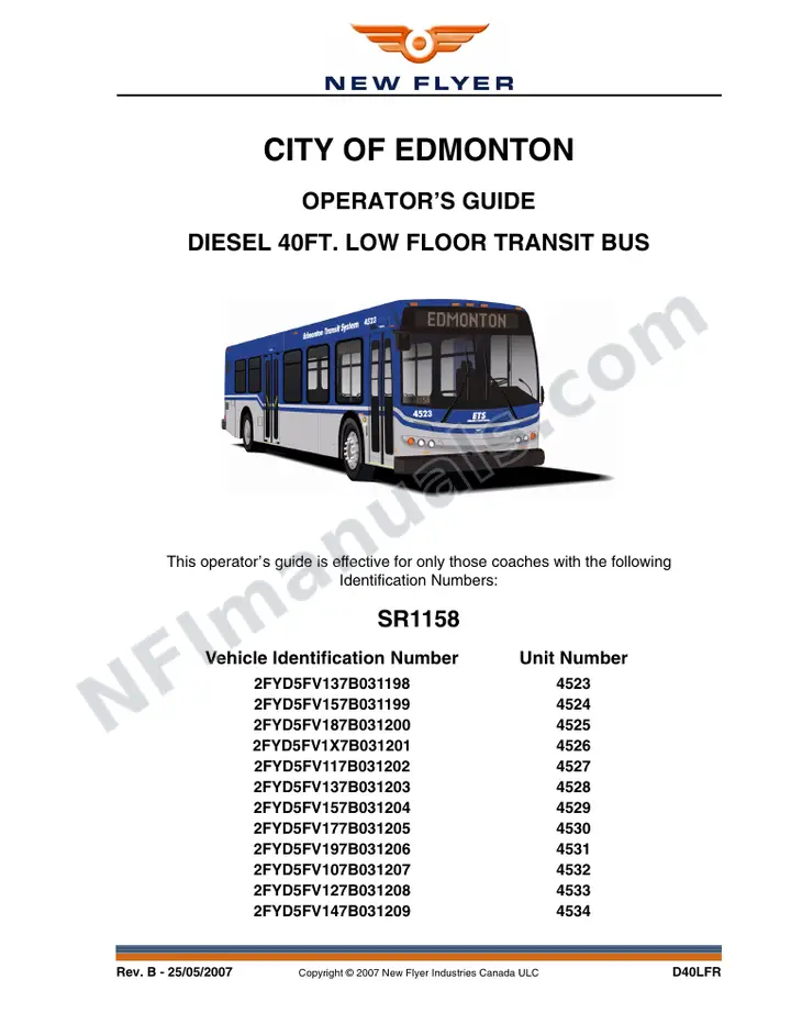 SR1158/1190 Operator's Guide, City of Edmonton first-page preview