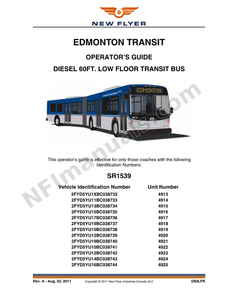 New Flyer D60LFR Manual Package - City of Edmonton included manual preview