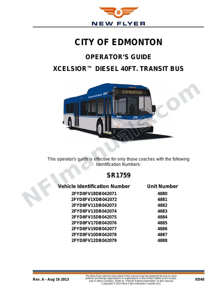 New Flyer XD40 Manual Package - City of Edmonton included manual preview