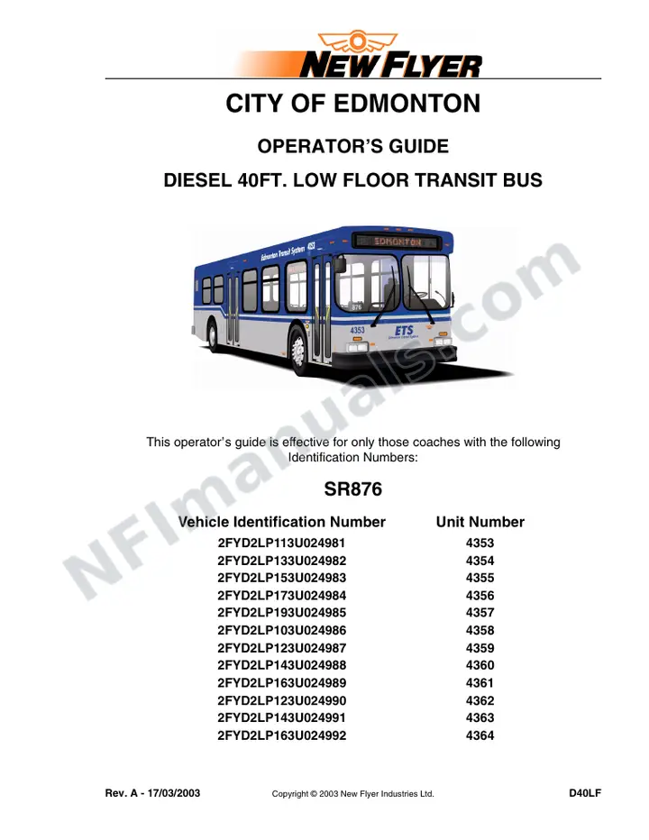 SR876 Operator's Guide, City of Edmonton first-page preview