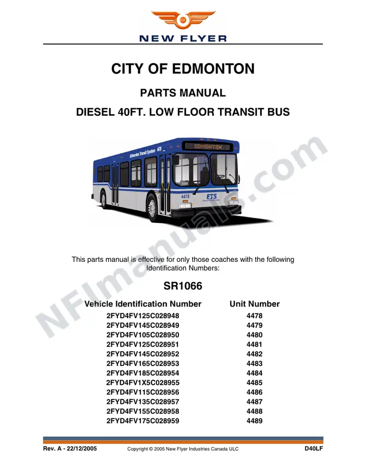 SR1066 Parts Manual, City of Edmonton first-page preview