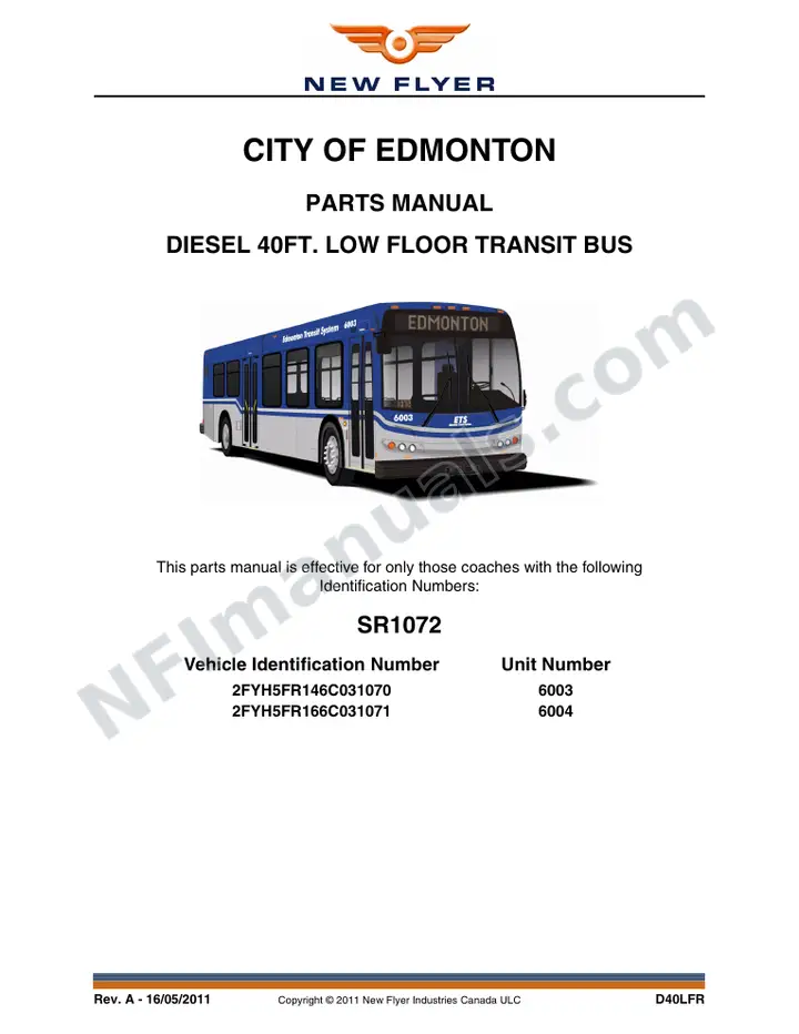 SR1072 Parts Manual, City of Edmonton first-page preview