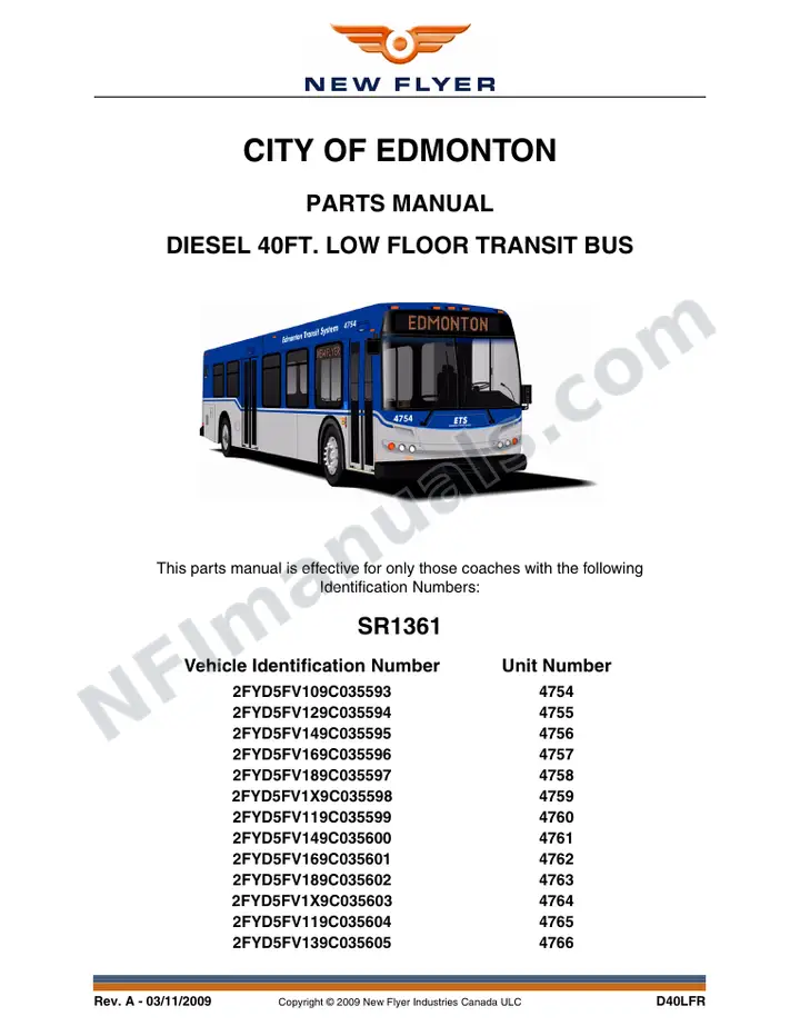 SR1361 Parts Manual, City of Edmonton first-page preview