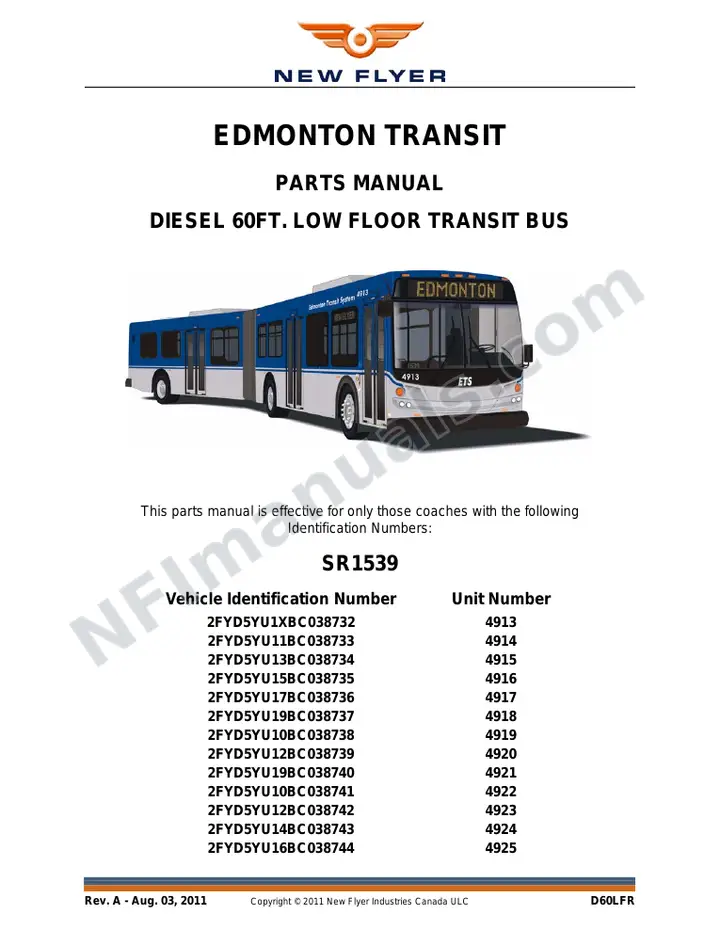 SR1539 Parts Manual, Edmonton Transit first-page preview